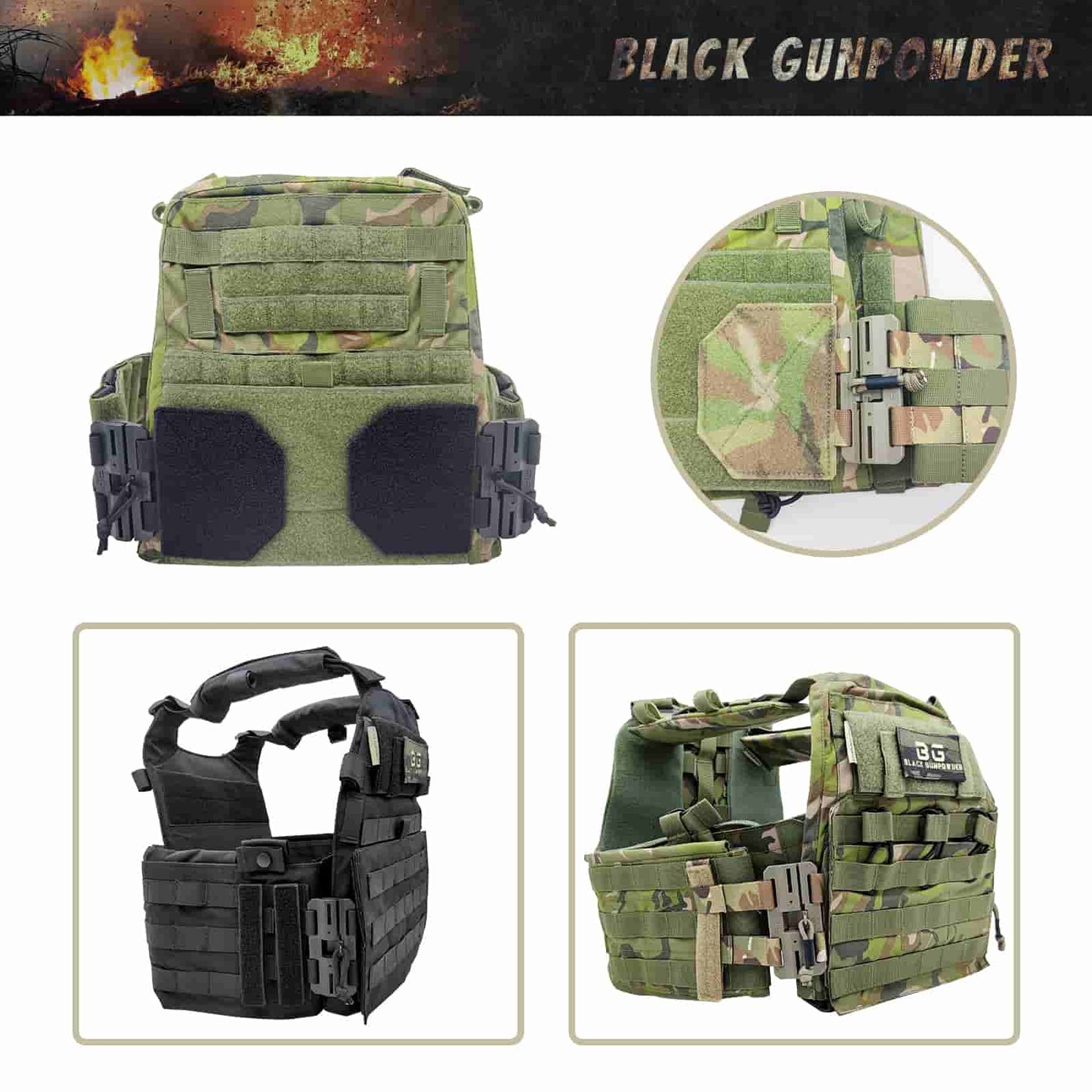 Black Gunpowder Tactical Quick Release Cummerbund Conversion Molle Side Belt Cumberbund Magnetic Buckles