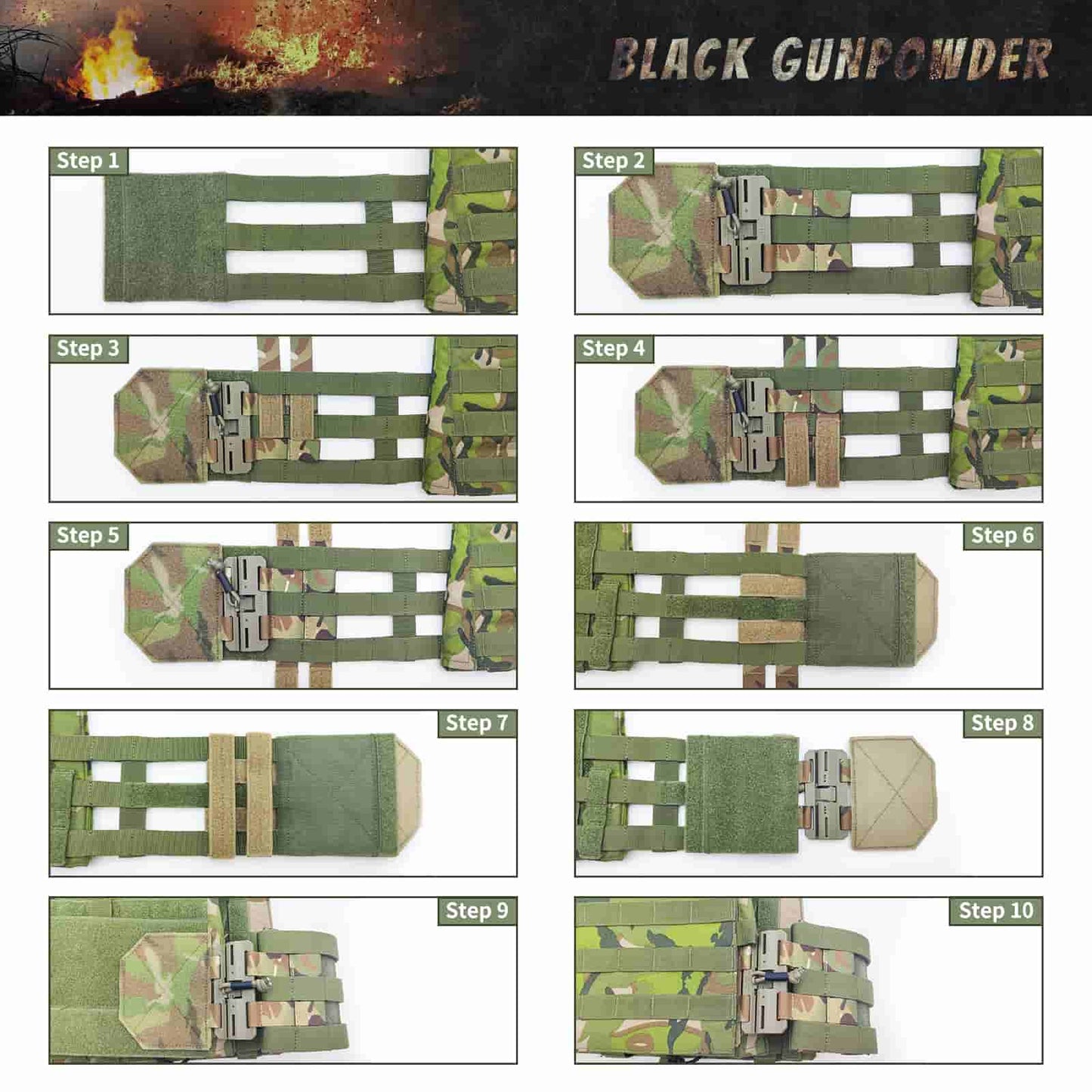 Black Gunpowder Tactical Quick Release Cummerbund Conversion Molle Side Belt Cumberbund Magnetic Buckles