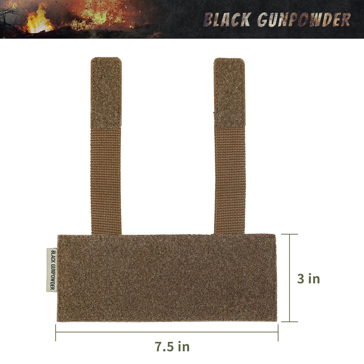Black Gunpowder Molle Hook and Loop Velcro Panel Tactical Morale Patches Board Even Number  Gear Attachment Coyote Brown Ranger Green (7.5 x 3 in)