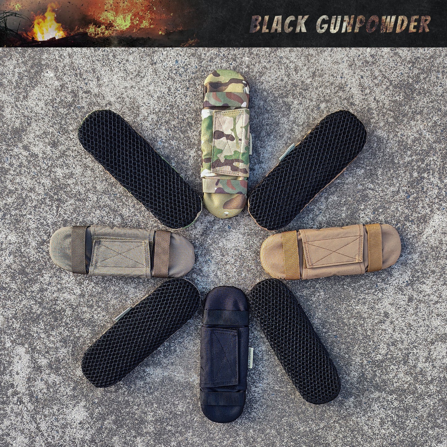 Black Gunpowder Tactical Shoulder Pads 3D Breathable Honeycomb Cooling Pads 1 Pair