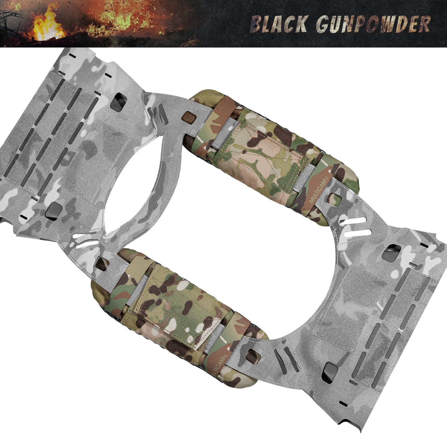 Black Gunpowder Tactical Shoulder Pads 3D Breathable Honeycomb Cooling Pads 1 Pair
