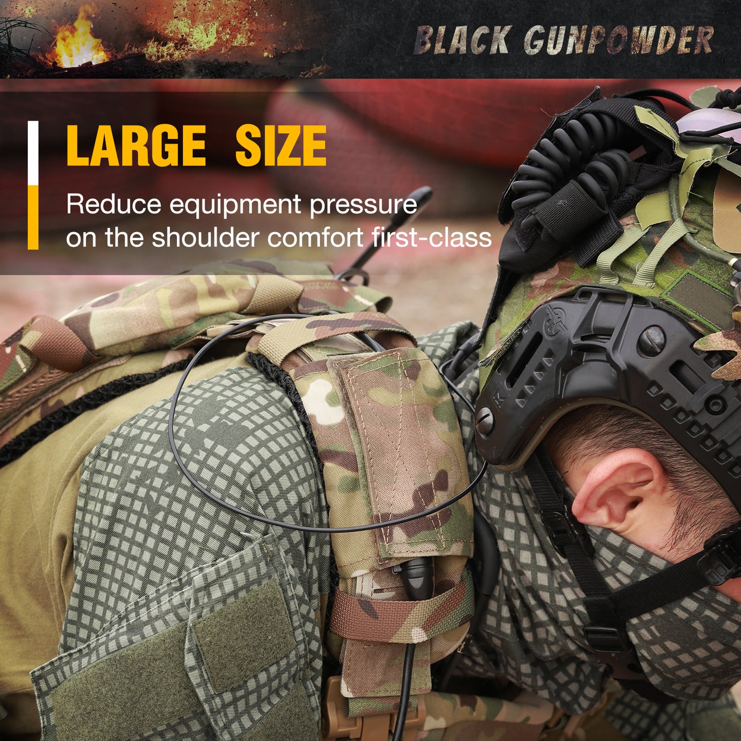 Black Gunpowder Tactical Shoulder Pads 3D Breathable Honeycomb Cooling Pads 1 Pair