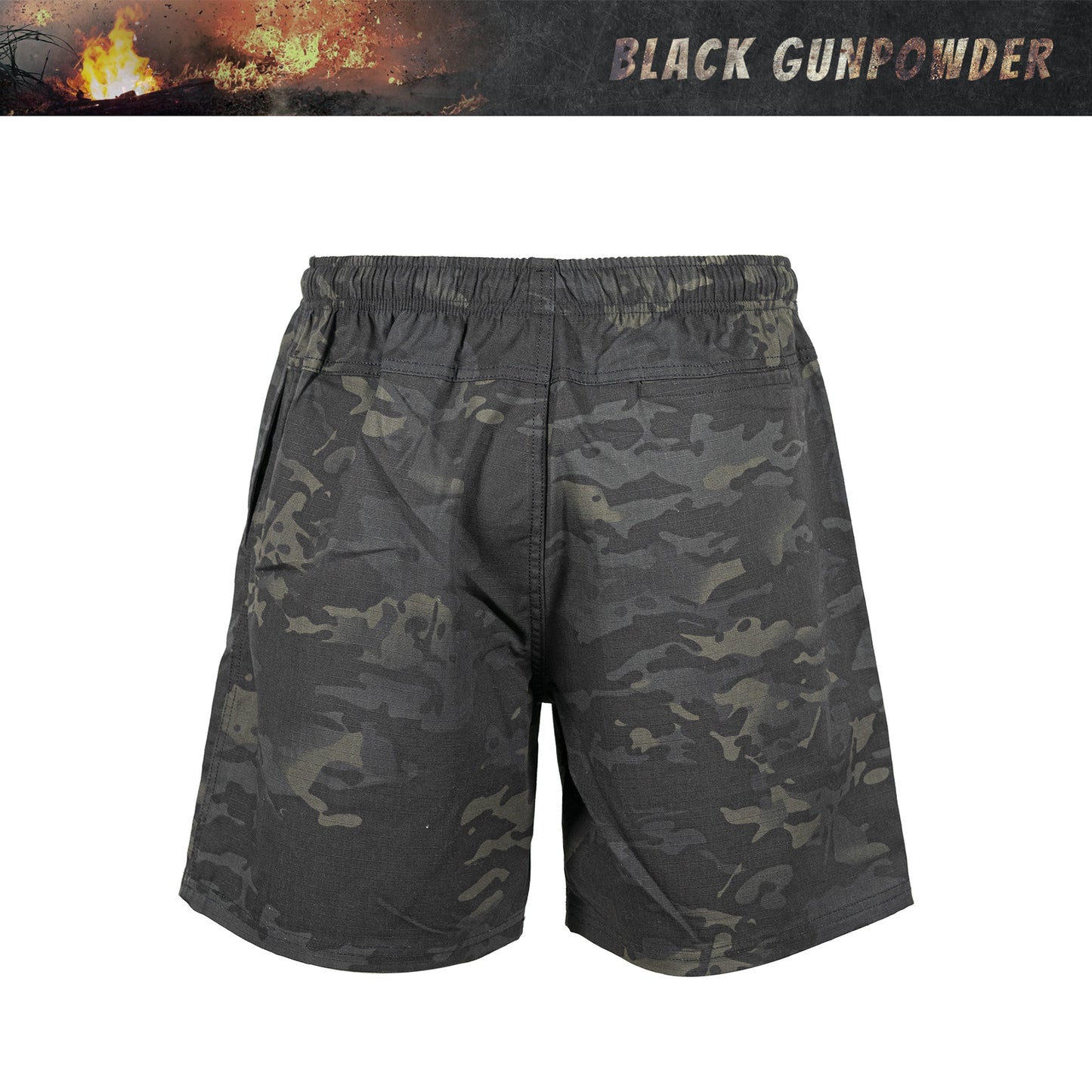 Black Gunpowder Men's Casual Shorts 6-inch Drawstring Elastic Waist Tactical Camo Short Outdoor