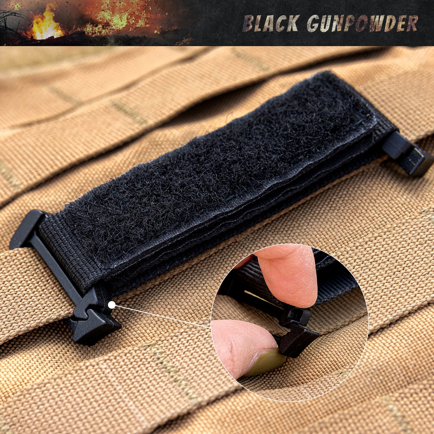Black Gunpowder Tactical Molle Straps Molle Webbing Retainer Binding Ribbon Buckle