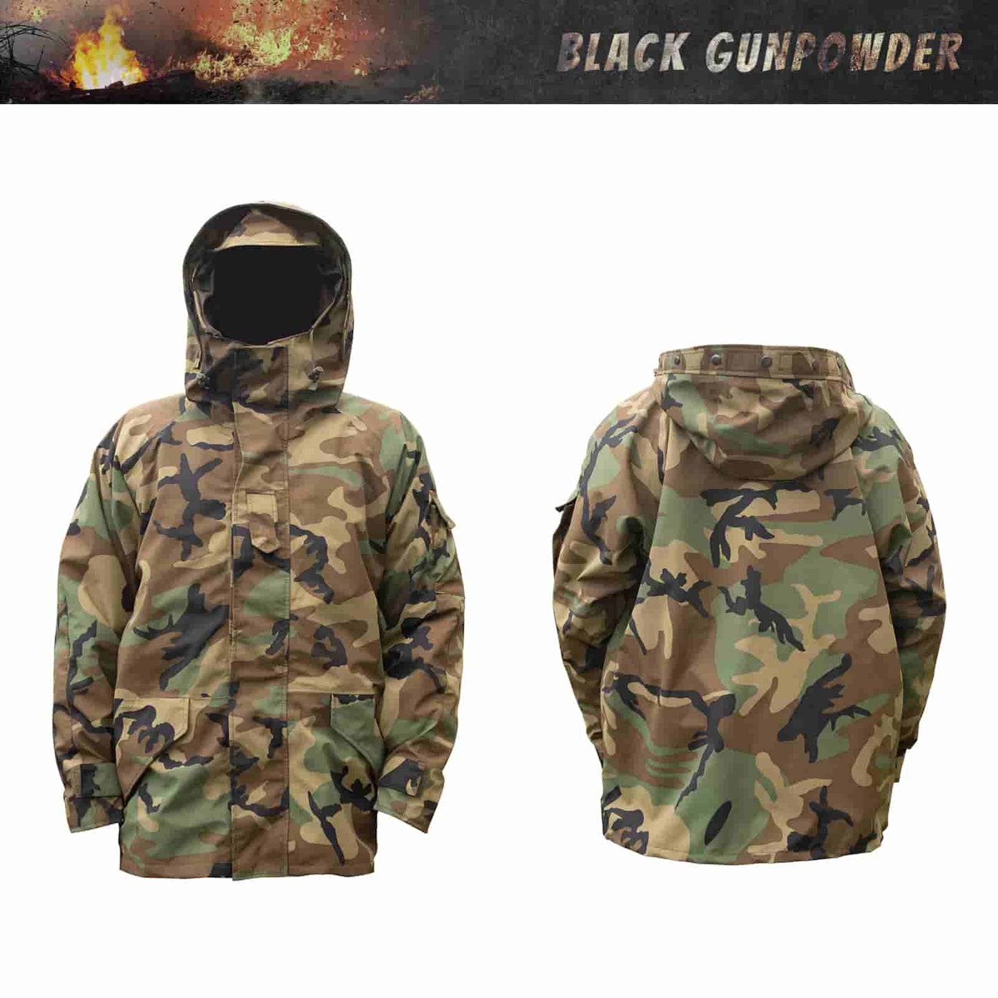 Black Gunpowder U.S. Woodland Hooded Windproof Field Jacket With Detachable Warm Fleece Lining
