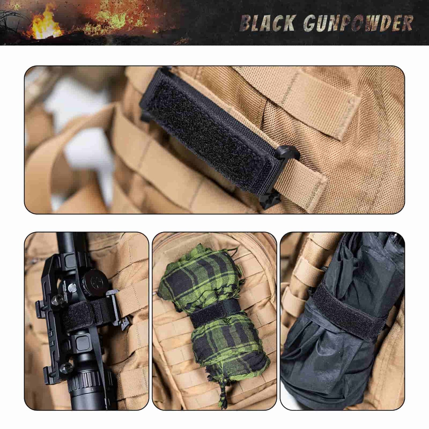 Black Gunpowder Tactical Molle Straps Molle Webbing Retainer Binding Ribbon Buckle