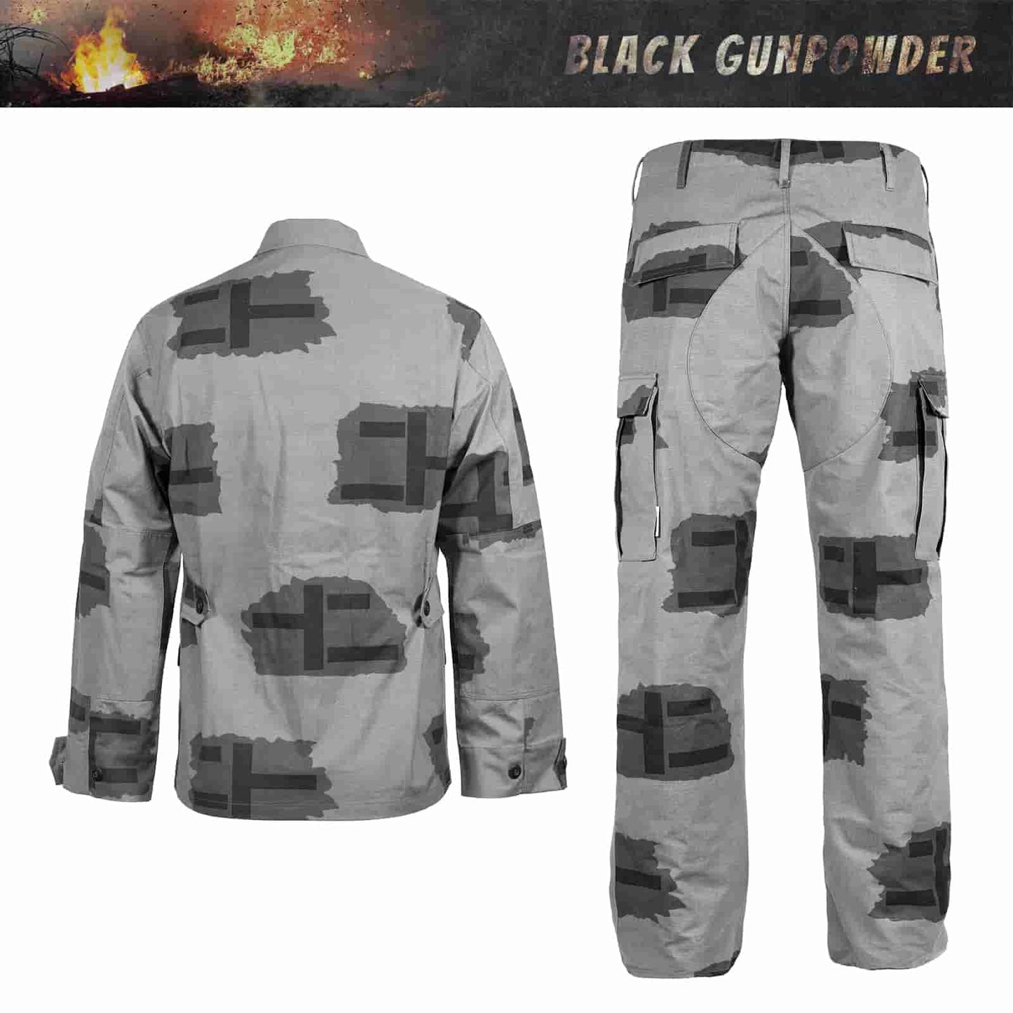 Black Gunpowder BDU Uniform Shirt Men Tactical Camo Military Paintball Airsoft Hunting Hiking Outdoor