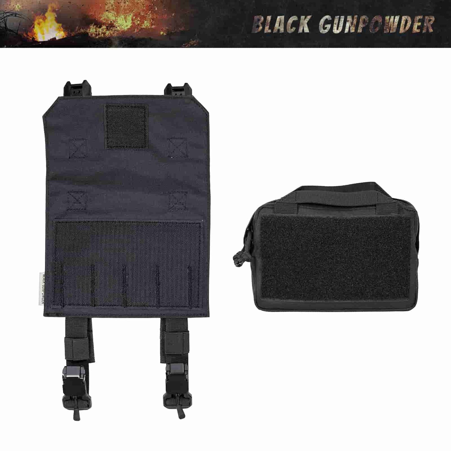 Black Gunpowder Tactical Molle Pouch, Quick Release Hook-and-Loop MOLLE Add-on Pouch EDC Tool Pouch Bag