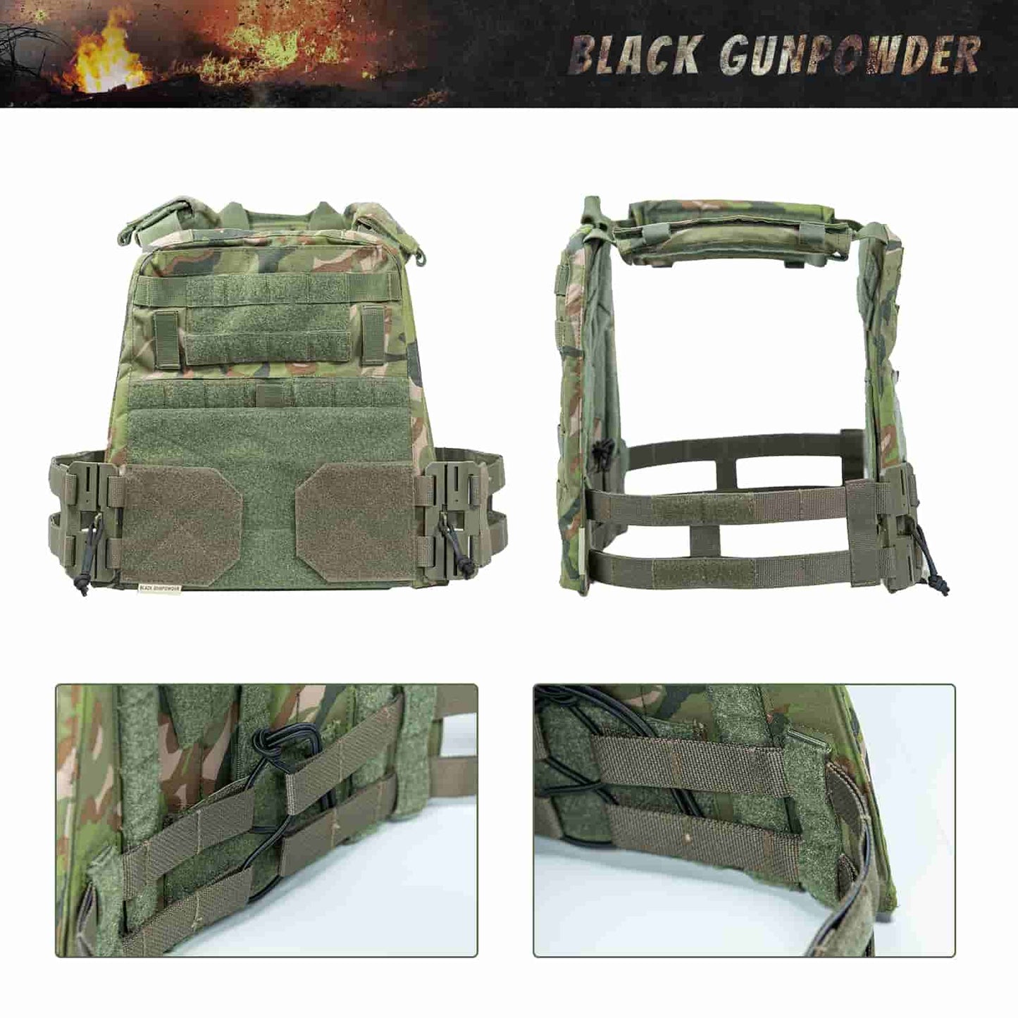 Black Gunpowder Tactical Two-Band Quick Release Cummerbund Elastic String Magnetic Buckles Model BG-TC3-ES