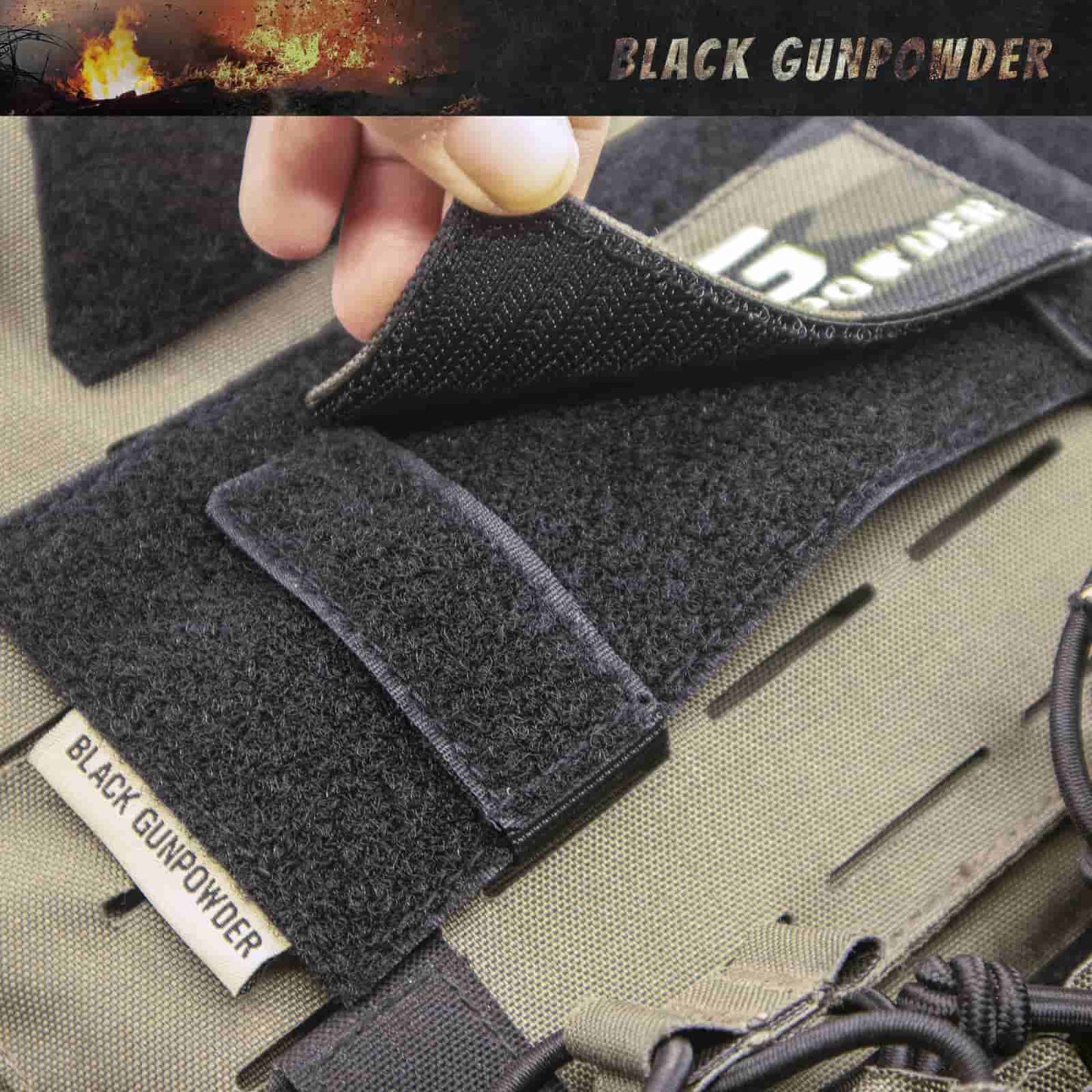 Black Gunpowder Molle Hook and Loop Velcro Panel Tactical Morale Patches Board Even Number  Gear Attachment (Black)