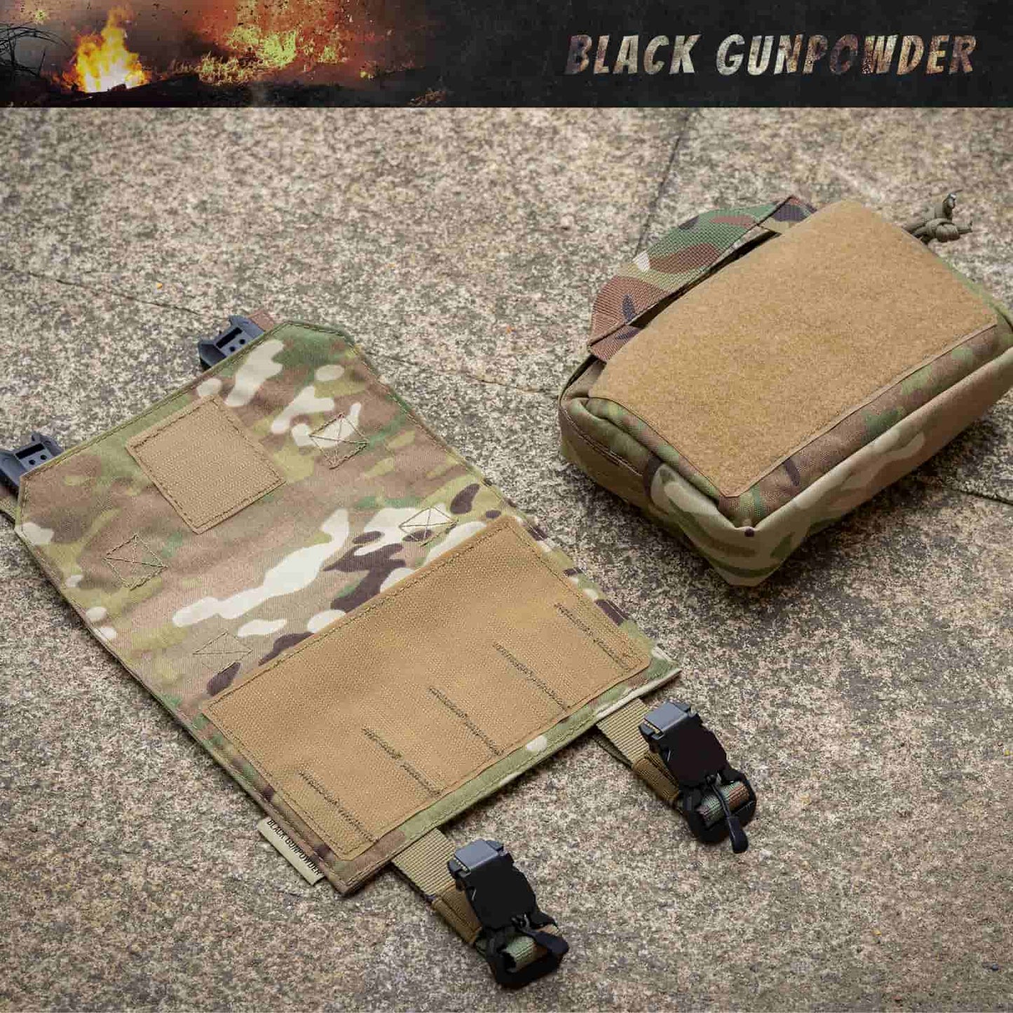 Black Gunpowder Tactical Molle Pouch, Quick Release Hook-and-Loop MOLLE Add-on Pouch EDC Tool Pouch Bag