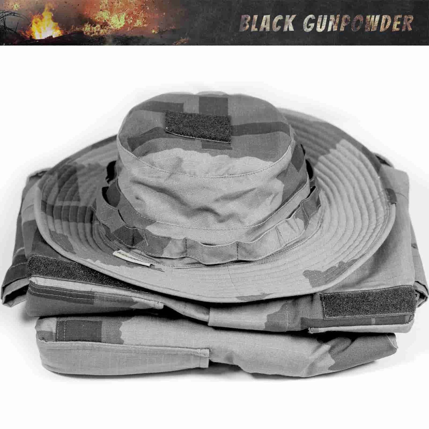 Black Gunpowder Military Tactical Camo Boonie Hat Hunting Fishing Outdoor
