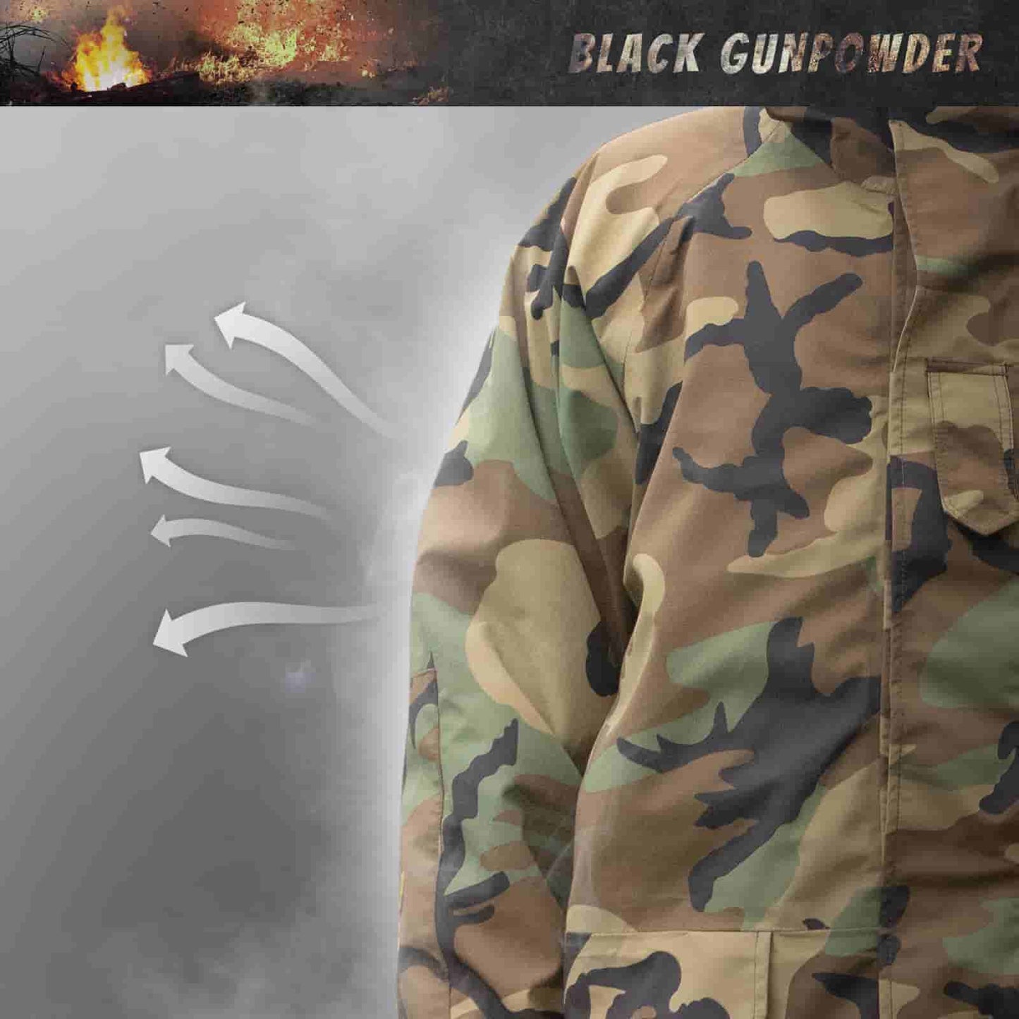 Black Gunpowder U.S. Woodland Hooded Windproof Field Jacket With Detachable Warm Fleece Lining