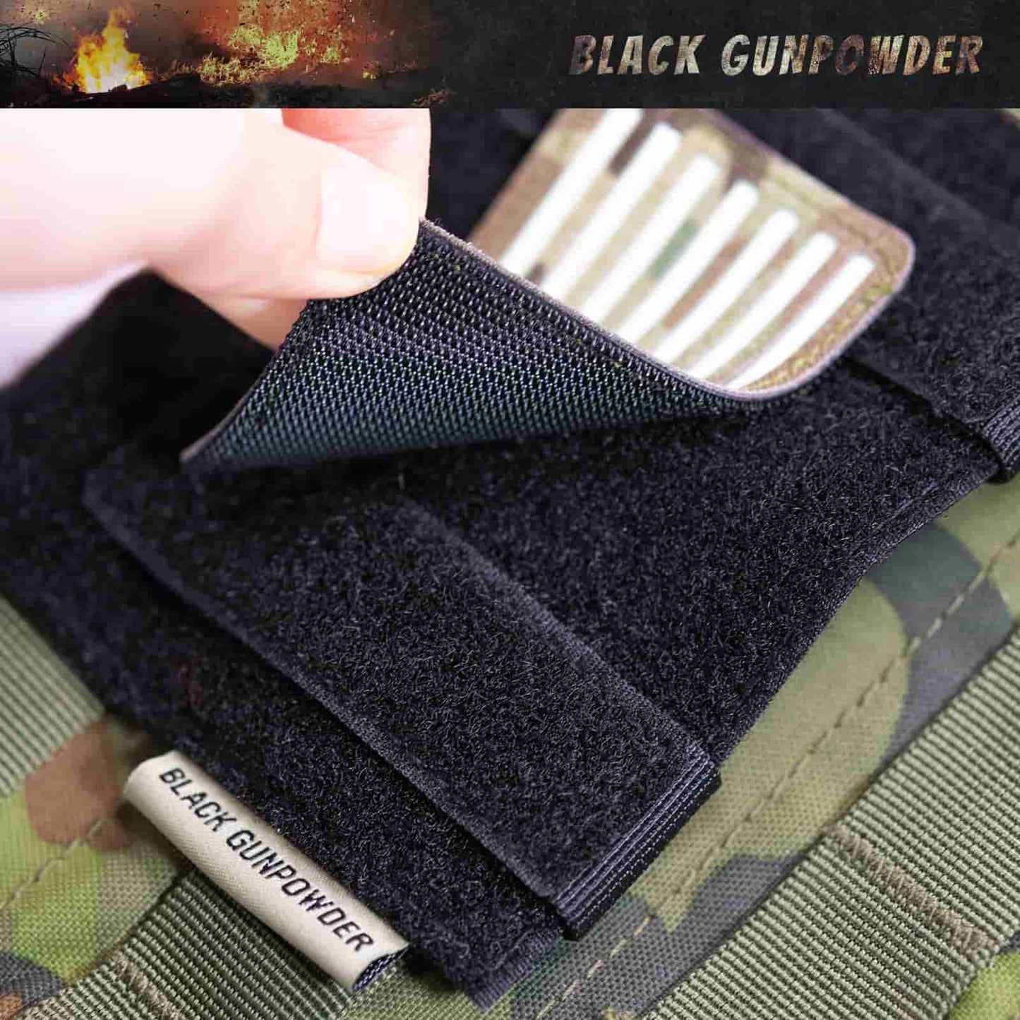 Black Gunpowder Molle Hook and Loop Velcro Panel Tactical Morale Patches Board Odd Number  Gear Attachment (5 x 4 in)