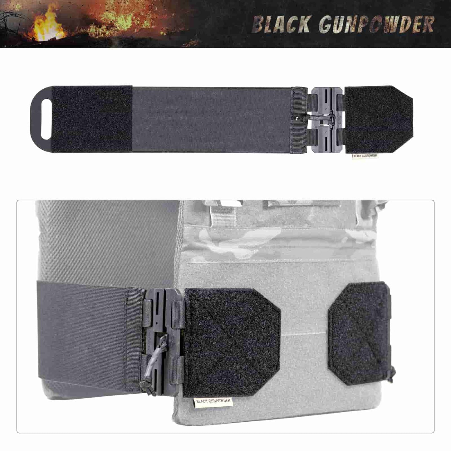 Black Gunpowder Elastic Tactical Quick Release Cumberbund Magnetic Buckles Model BG-TC4