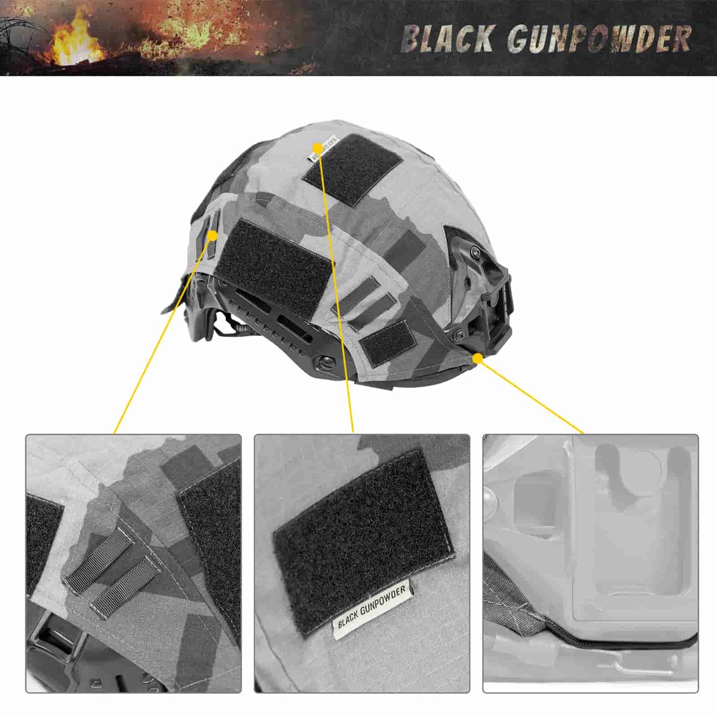 Black Gunpowder Tactical Helmet Cover for Fast Helmet Size M/L Military Paintball Hunting Shooting Gear