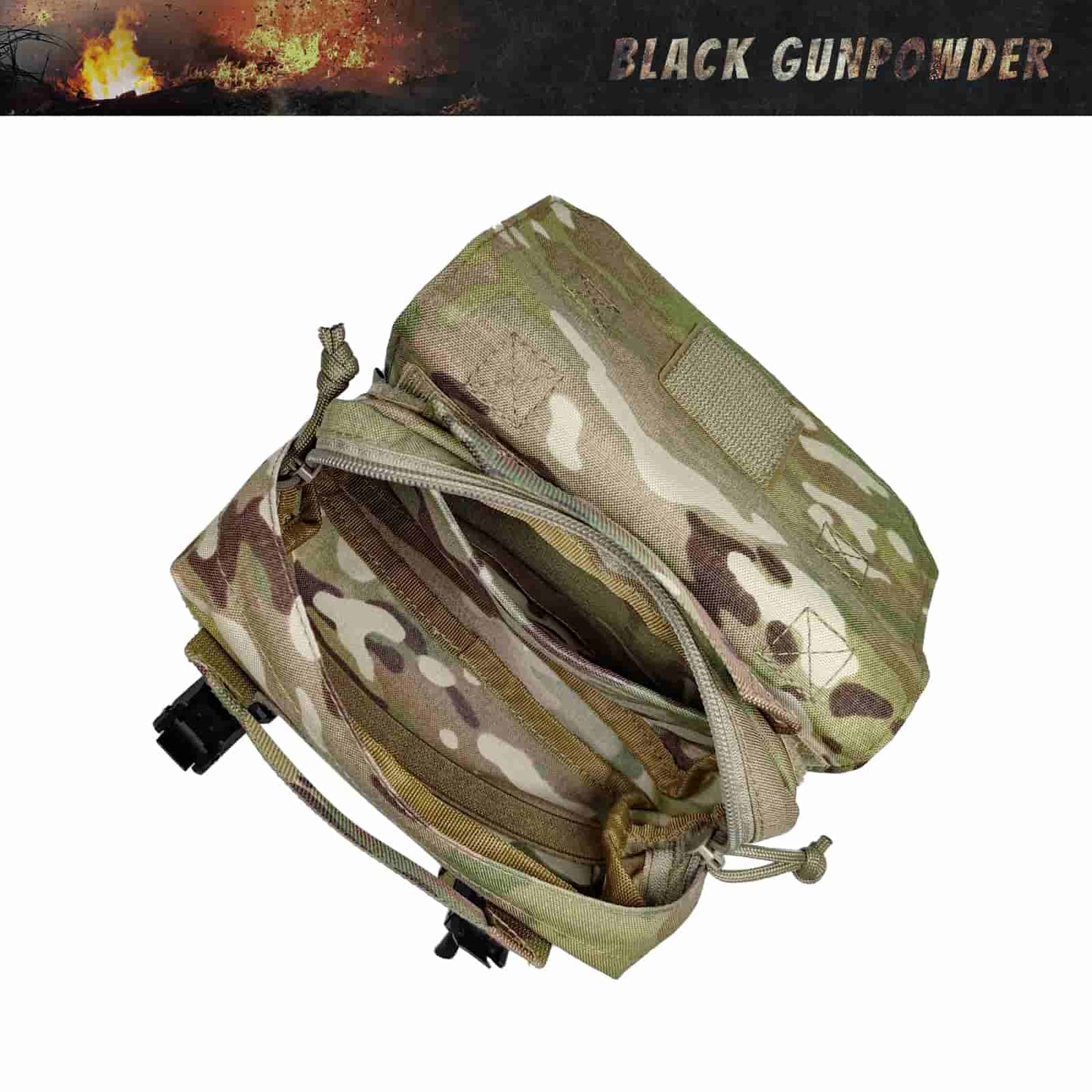 Black Gunpowder Tactical Molle Pouch, Quick Release Hook-and-Loop MOLLE Add-on Pouch EDC Tool Pouch Bag