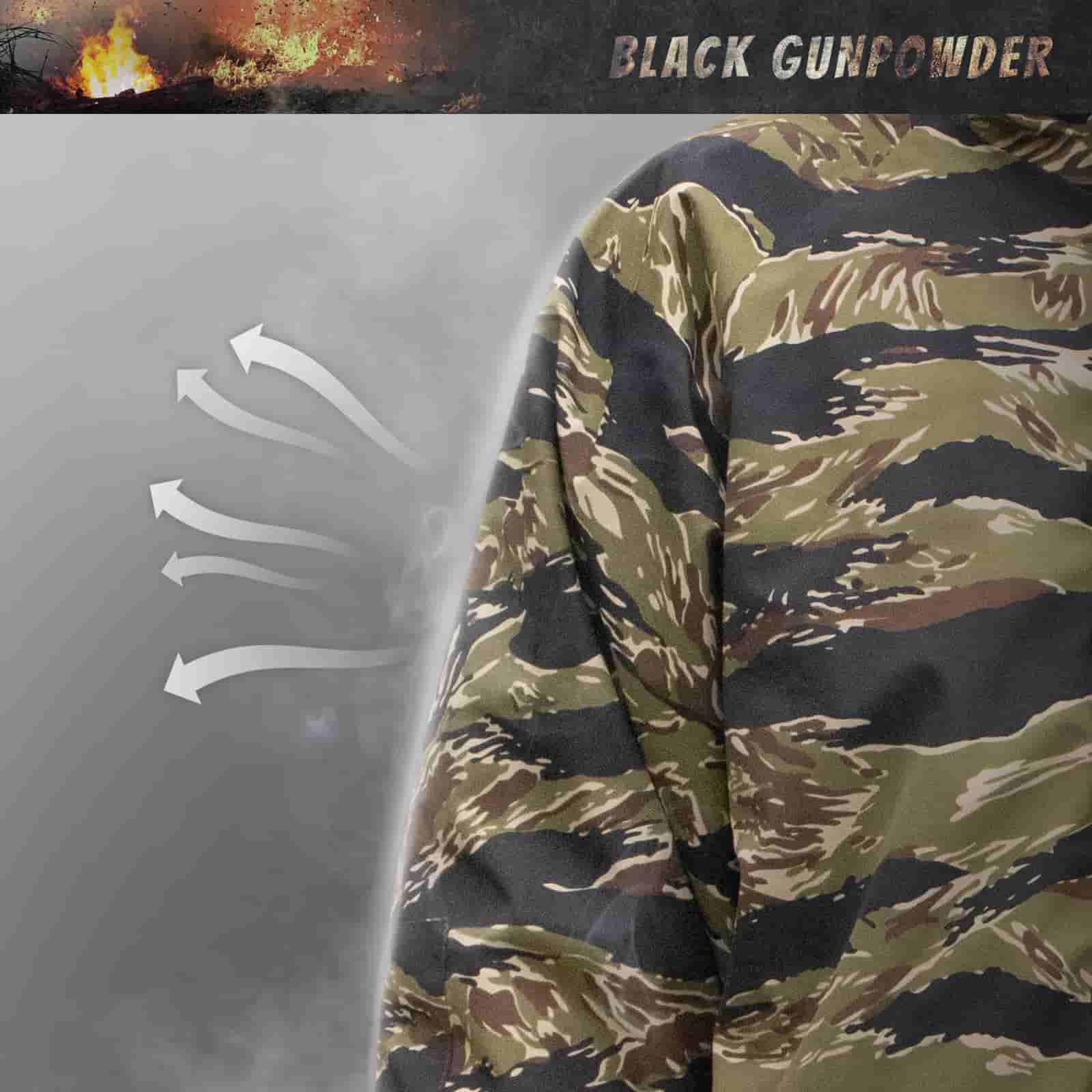 Black Gunpowder Tiger Stripe Hooded Windproof Field Jacket With