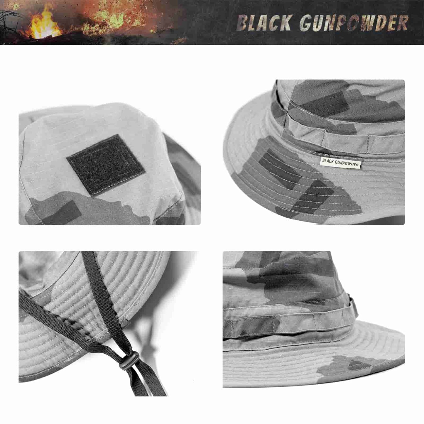 Black Gunpowder Military Tactical Camo Boonie Hat Hunting Fishing Outdoor