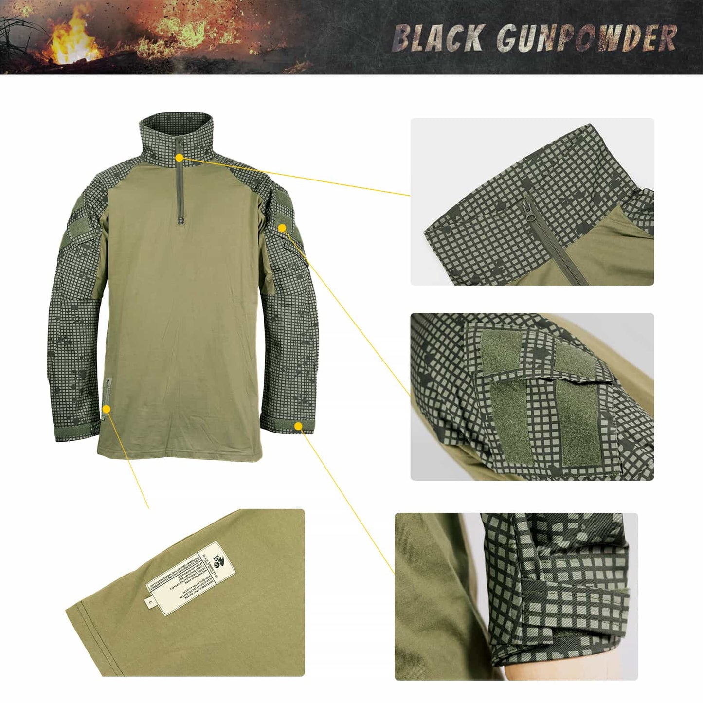 Black Gunpowder G3 Tactical Combat Shirt Military Paintball Airsoft Hunting Hiking Outdoor