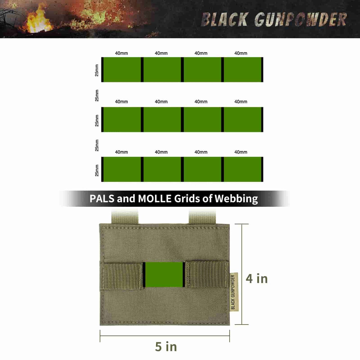 Black Gunpowder Molle Hook and Loop Velcro Panel Tactical Morale Patches Board Odd Number  Gear Attachment (5 x 4 in)