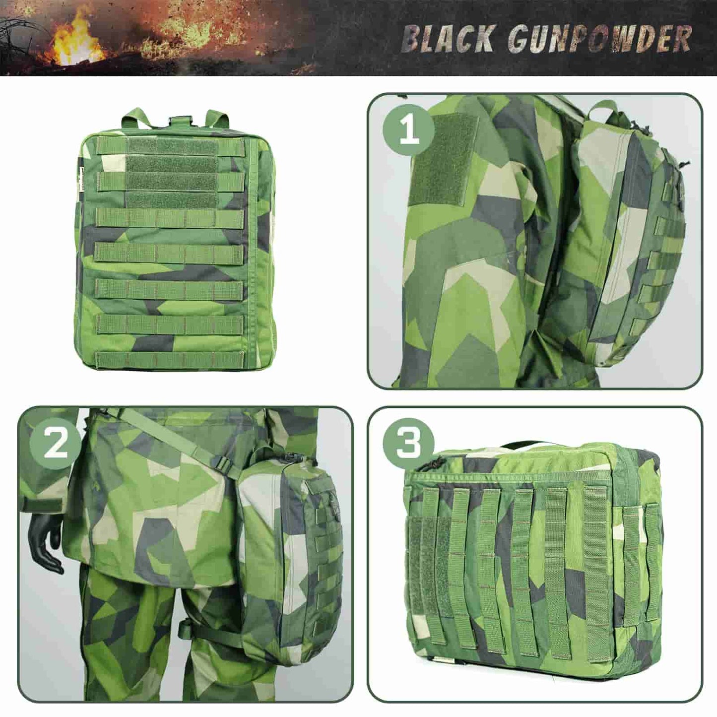 Black Gunpowder Tactical Travel Backpack Small Assault Backpack Molle Pack M90 Series 8L