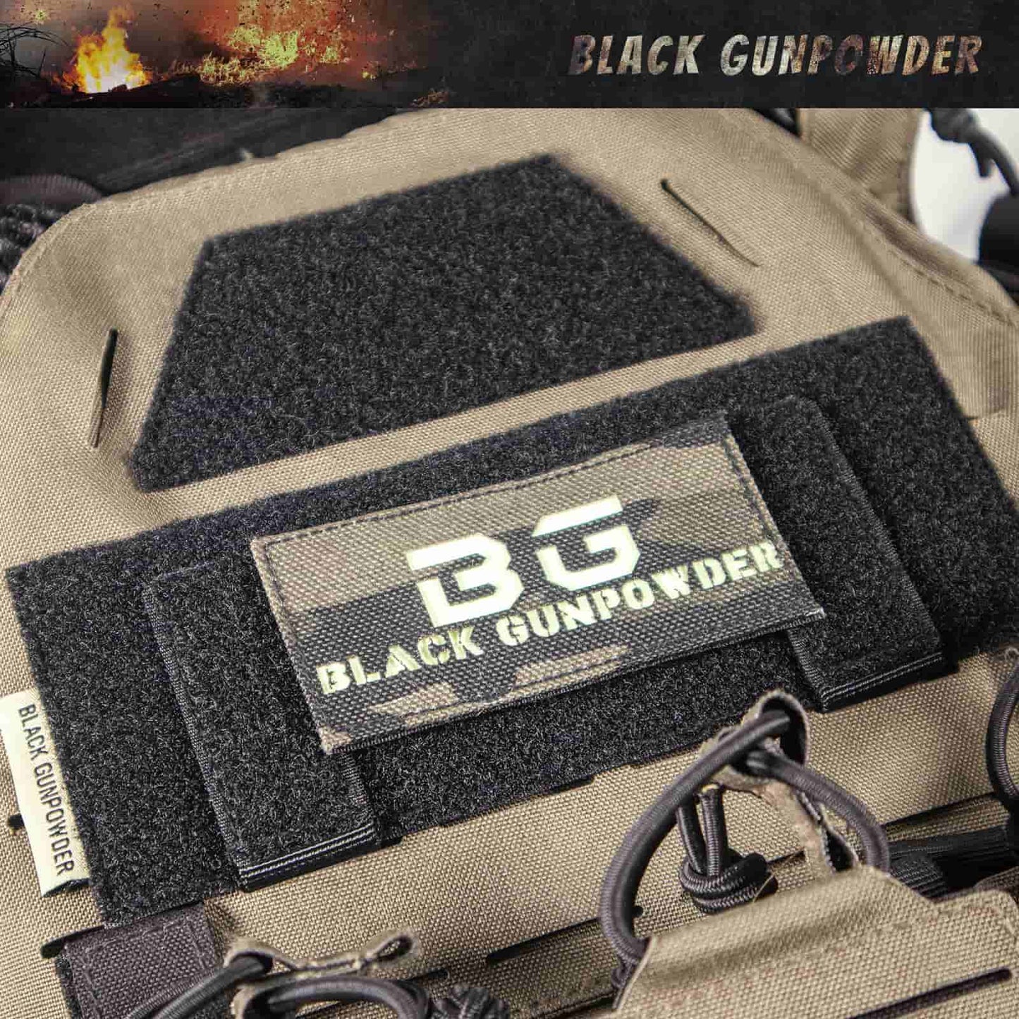 Black Gunpowder Molle Hook and Loop Velcro Panel Tactical Morale Patches Board Even Number  Gear Attachment (Black)