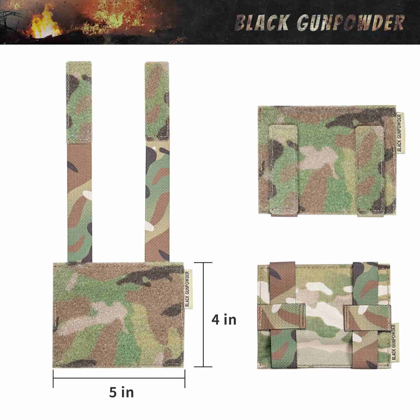 Black Gunpowder Molle Hook and Loop Velcro Panel Tactical Morale Patches Board Odd Number  Gear Attachment (MC Camo, 5 x 4 in)