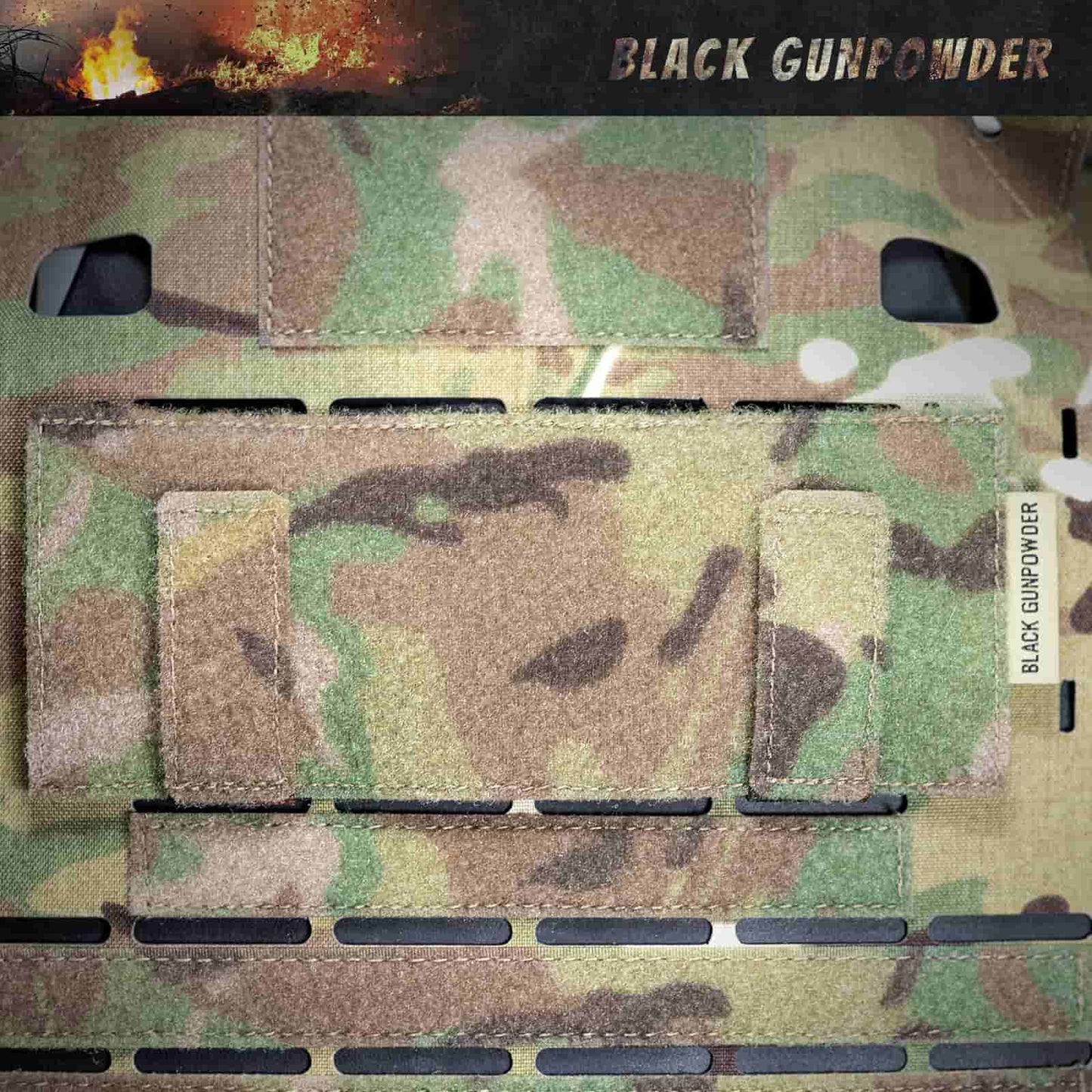 Black Gunpowder Molle Hook and Loop Velcro Panel Tactical Morale Patches Board Even Number  Gear Attachment (MC Camo)