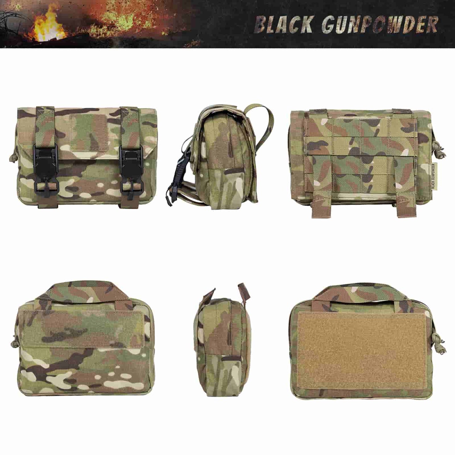 Black Gunpowder Tactical Molle Pouch, Quick Release Hook-and-Loop MOLLE Add-on Pouch EDC Tool Pouch Bag