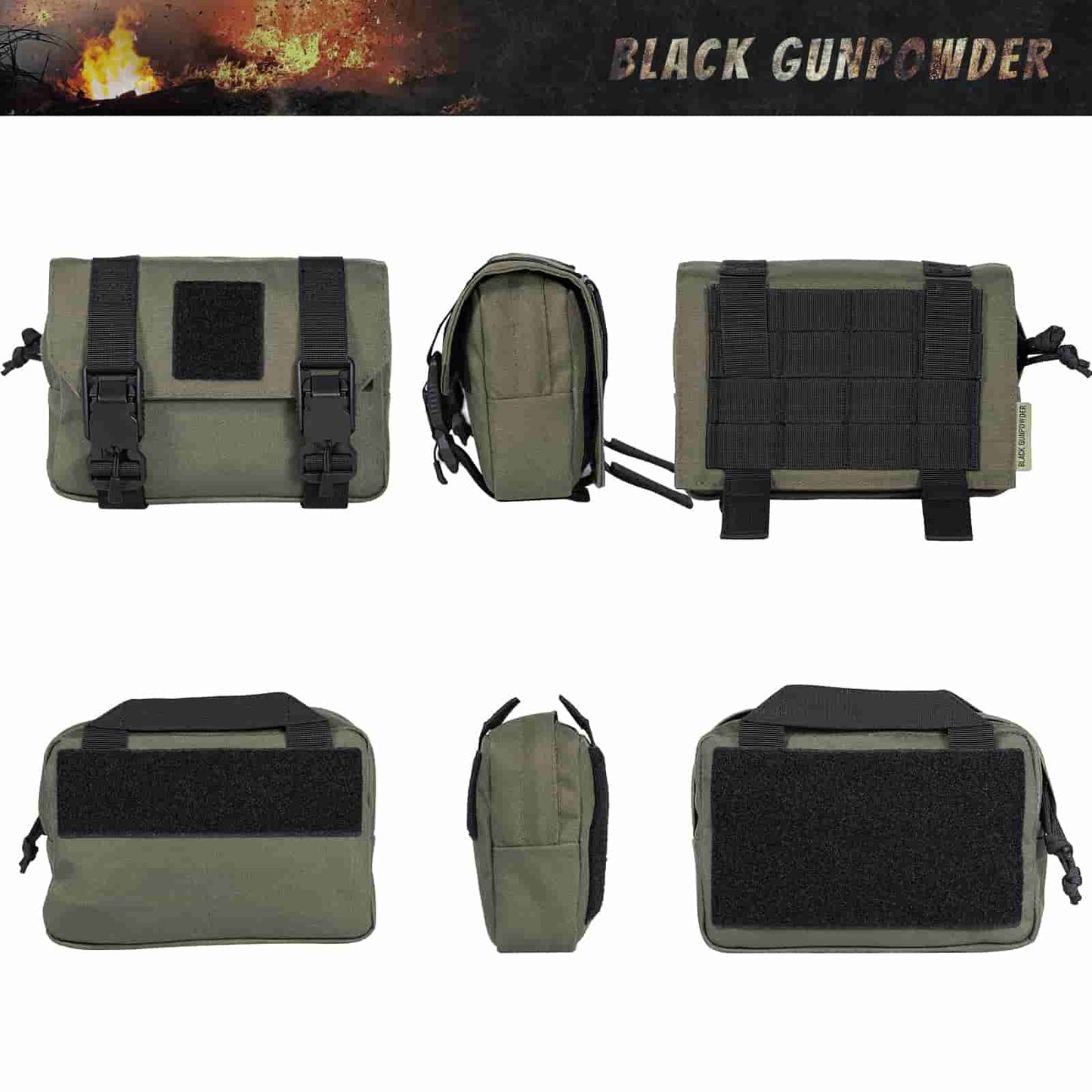 Black Gunpowder Tactical Molle Pouch, Quick Release Hook-and-Loop MOLLE Add-on Pouch EDC Tool Pouch Bag
