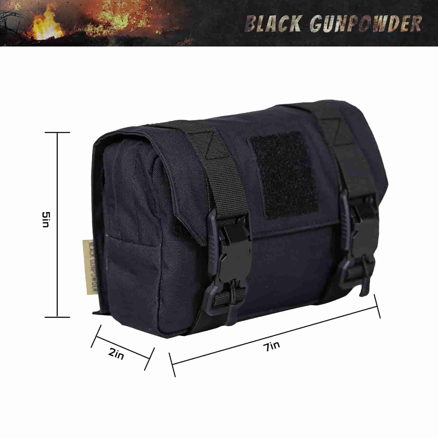 Black Gunpowder Tactical Molle Pouch, Quick Release Hook-and-Loop MOLLE Add-on Pouch EDC Tool Pouch Bag