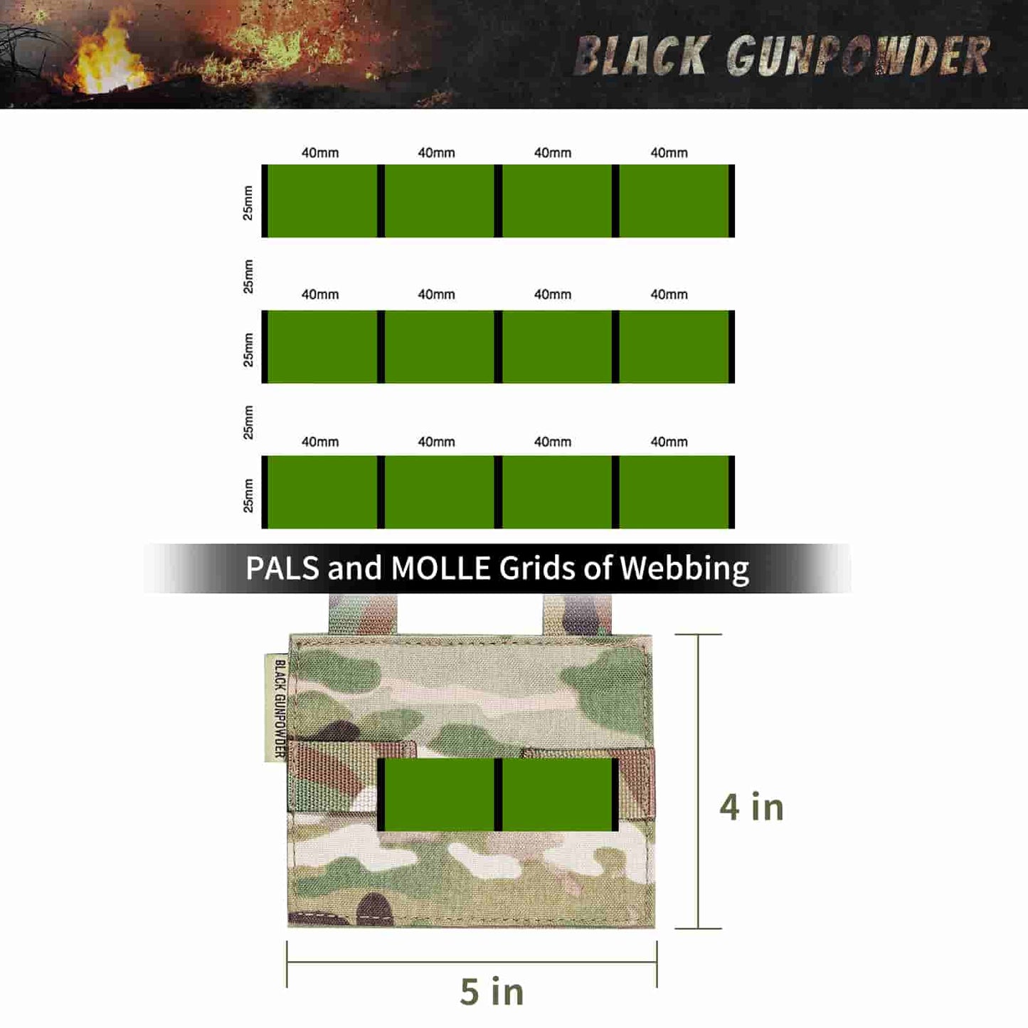 Black Gunpowder Molle Hook and Loop Velcro Panel Tactical Morale Patches Board Odd Number  Gear Attachment (MC Camo, 5 x 4 in)