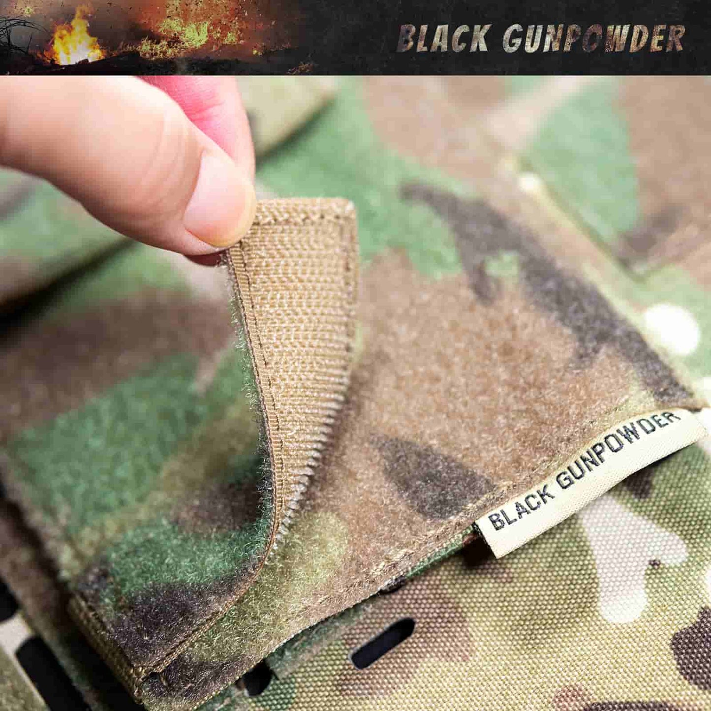 Black Gunpowder Molle Hook and Loop Velcro Panel Tactical Morale Patches Board Odd Number  Gear Attachment (MC Camo, 5 x 4 in)