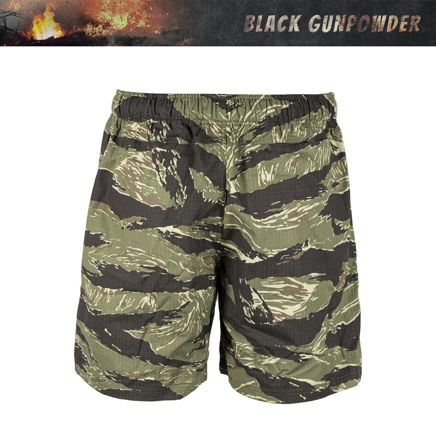 Black Gunpowder Men's Casual Shorts 6-inch Drawstring Elastic Waist Tactical Camo Short Outdoor