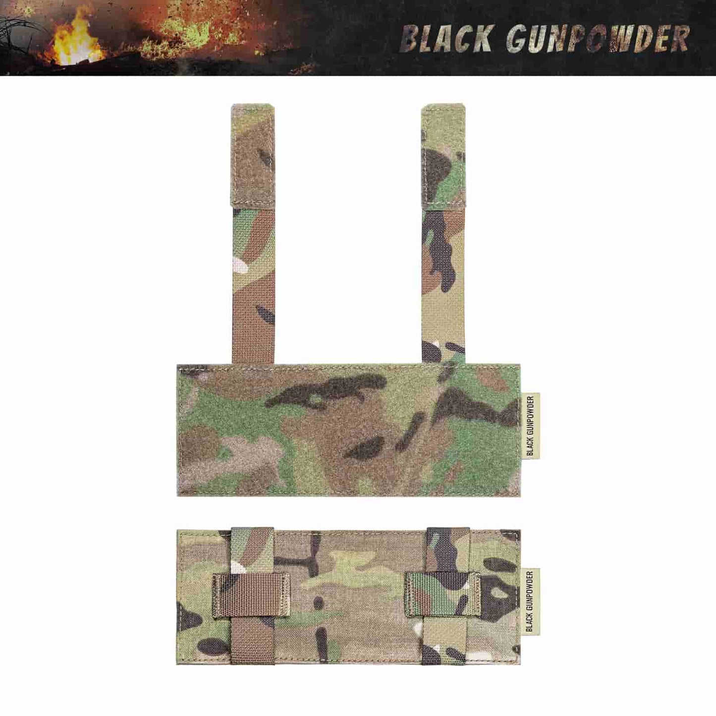 Black Gunpowder Molle Hook and Loop Velcro Panel Tactical Morale Patches Board Even Number  Gear Attachment (MC Camo)