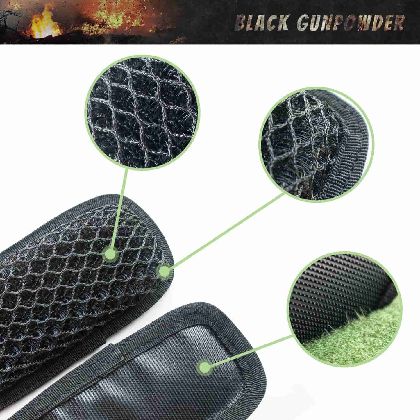Black Gunpowder Tactical Velcro Backpack Pads 3D Breathable Honeycomb Cooling Pads