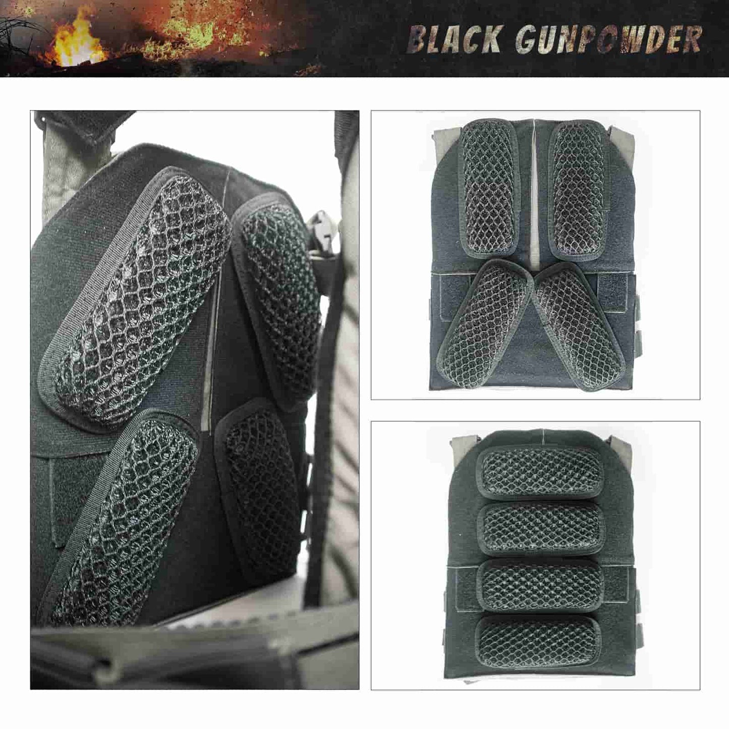 Black Gunpowder Tactical Velcro Backpack Pads 3D Breathable Honeycomb Cooling Pads