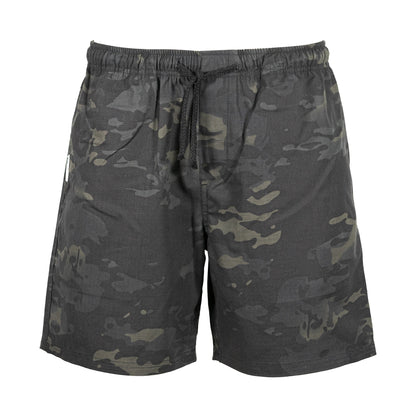 Black Gunpowder Men's Casual Shorts 6-inch Drawstring Elastic Waist Tactical Camo Short Outdoor