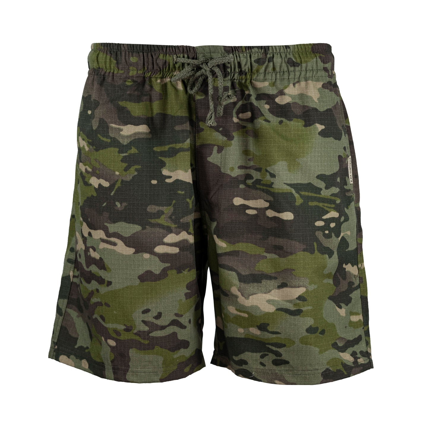 Black Gunpowder Men's Casual Shorts 6-inch Drawstring Elastic Waist Tactical Camo Short Outdoor
