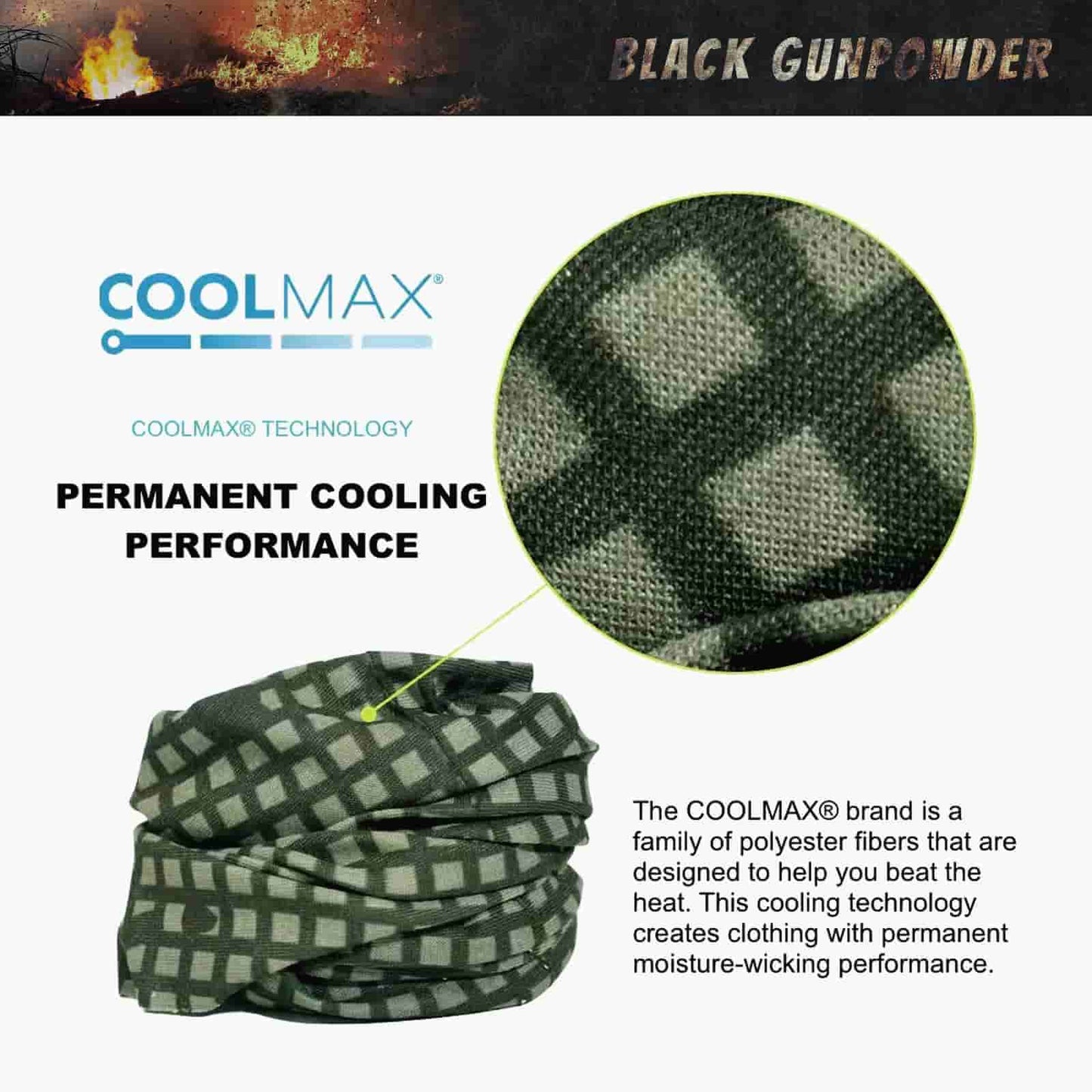 Black Gunpowder Tactical Camo Neck Gaiter Face Cover Cooling  Lightweight Seamless Breathable