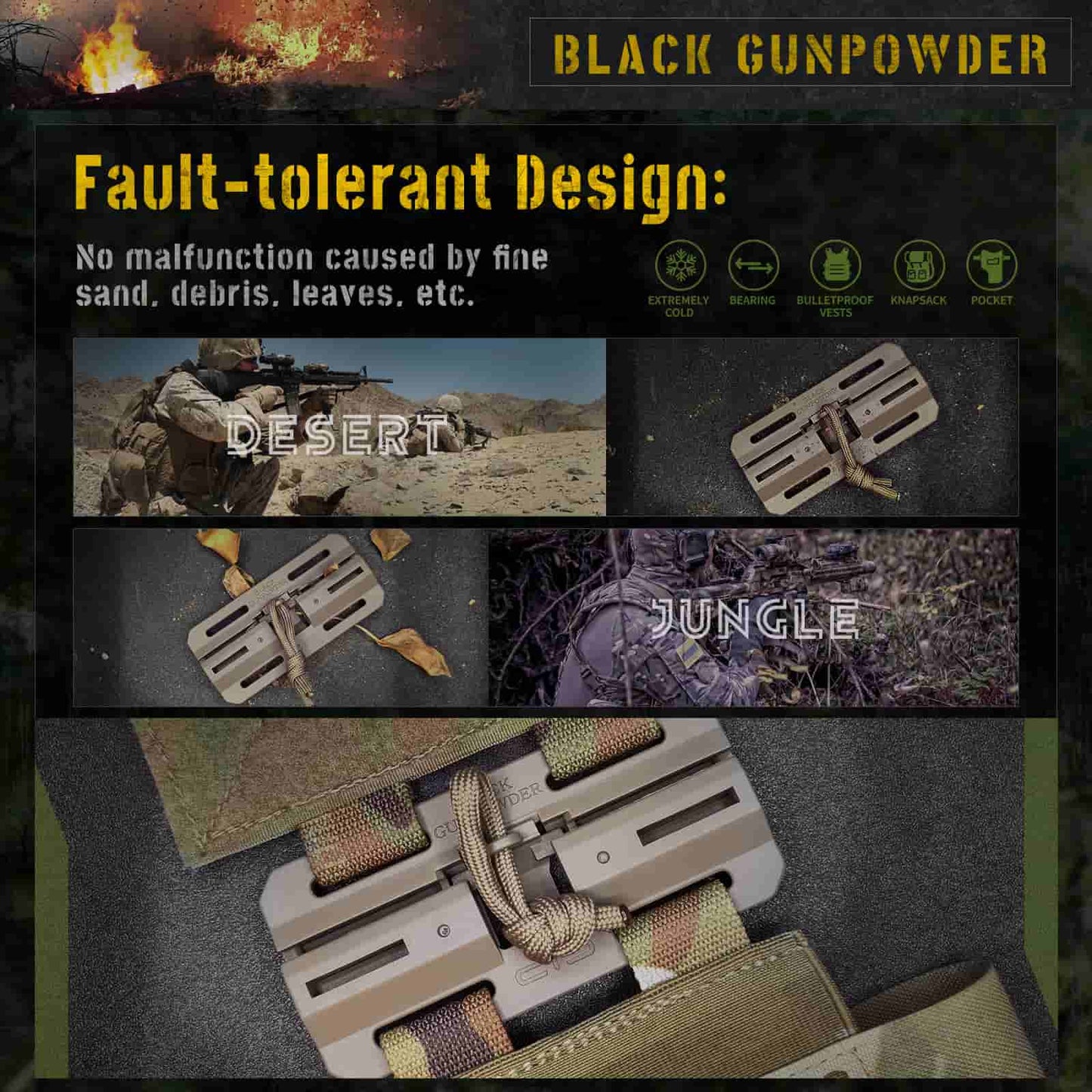 Black Gunpowder Magnetic Quick Release Buckle One-Handed Operation DIY Tactical and Outdoor Backpack Strap Belt Accessories 2 Pack