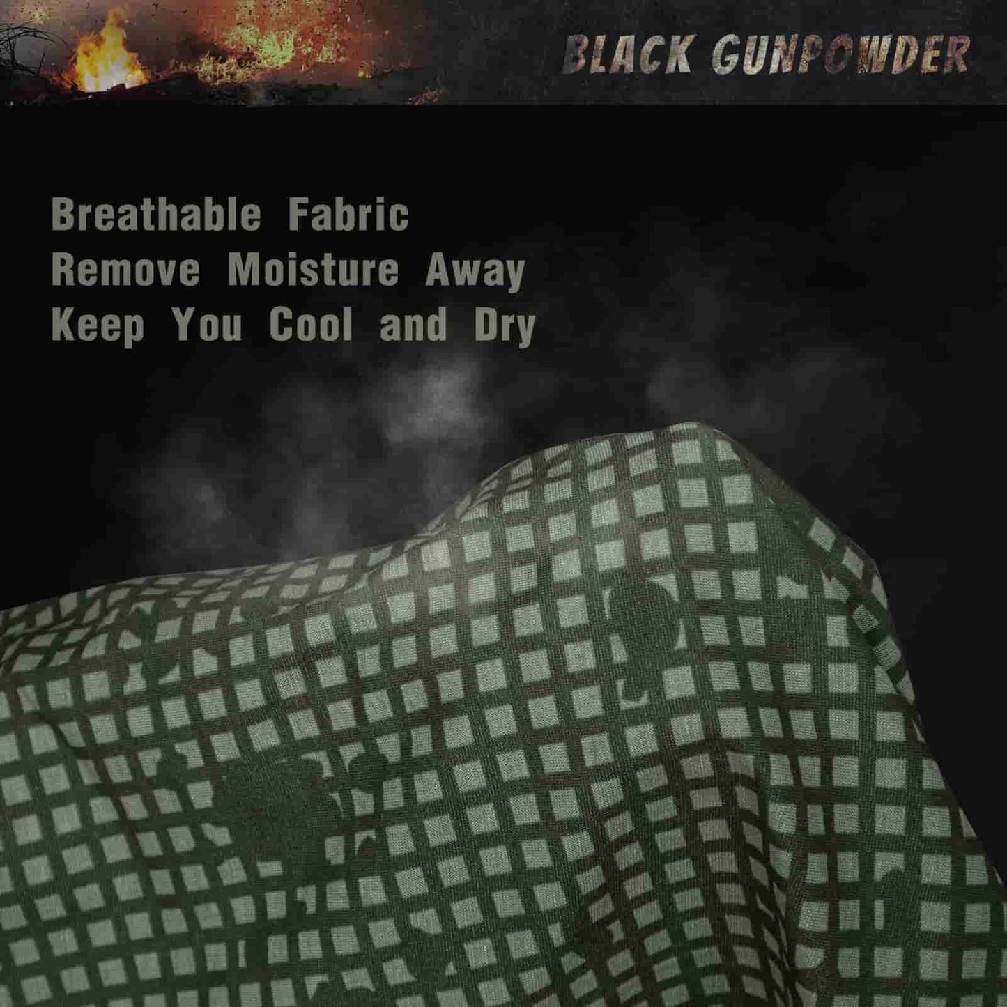 Black Gunpowder Tactical Camo Neck Gaiter Face Cover Cooling  Lightweight Seamless Breathable