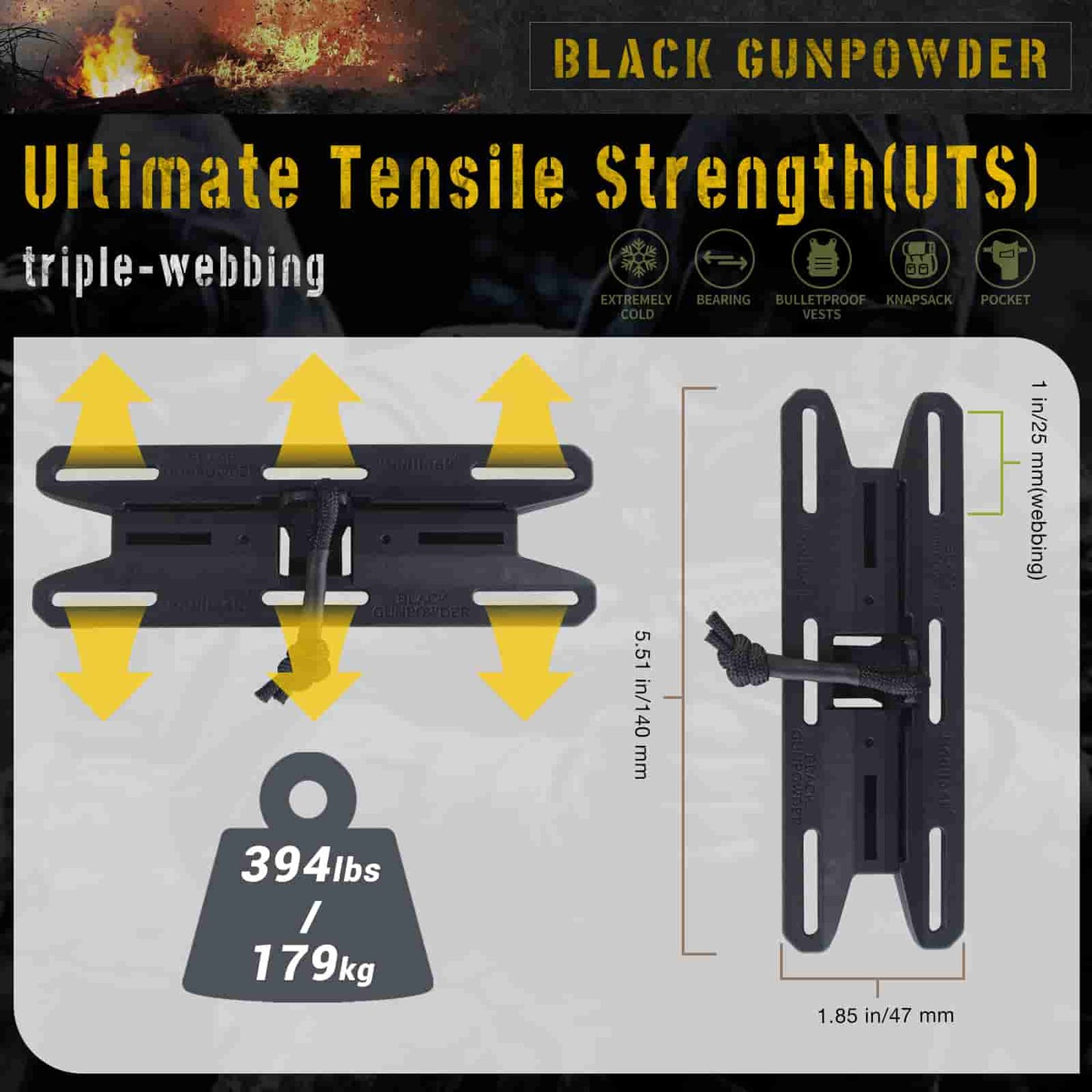 Black Gunpowder Magnetic Quick Release Buckle One-Handed Operation DIY Tactical and Outdoor Backpack Strap Belt Accessories 2 Pack