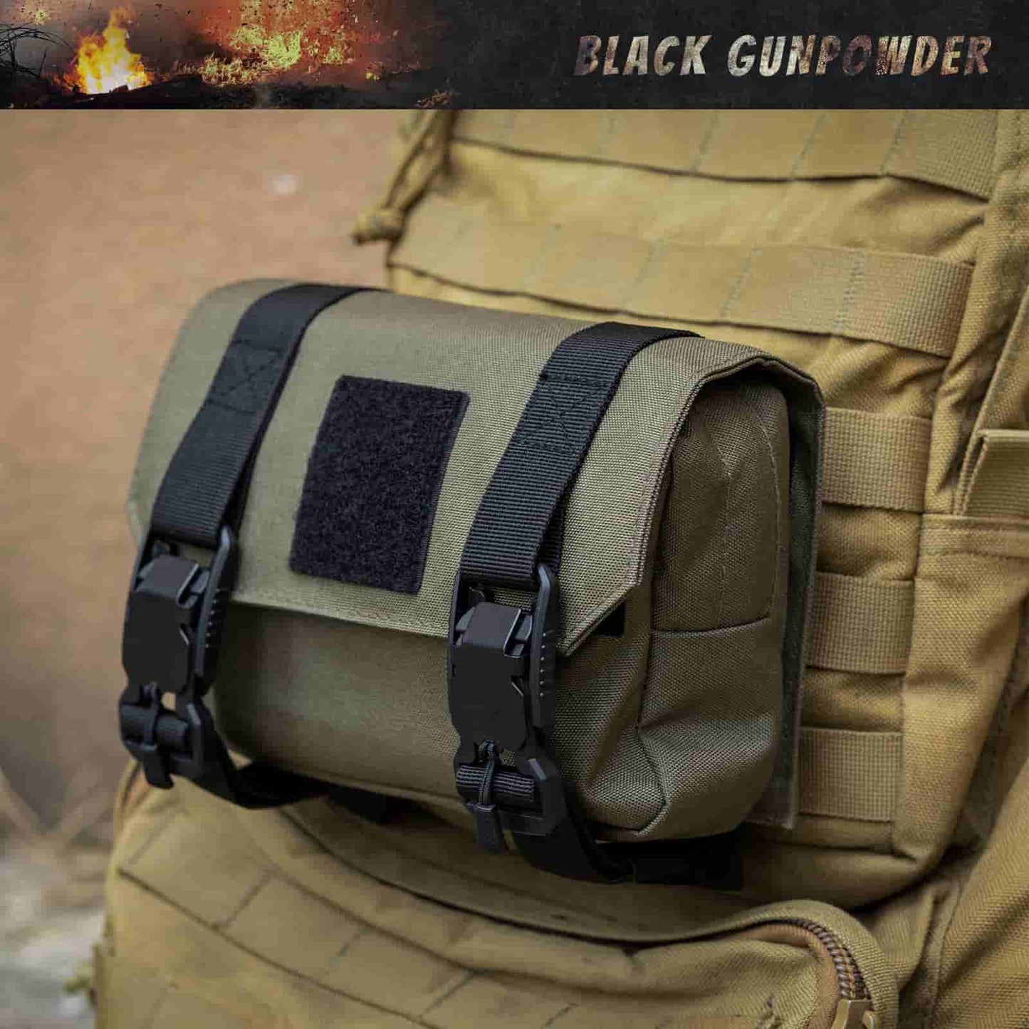 Black Gunpowder Tactical Molle Pouch, Quick Release Hook-and-Loop MOLLE Add-on Pouch EDC Tool Pouch Bag