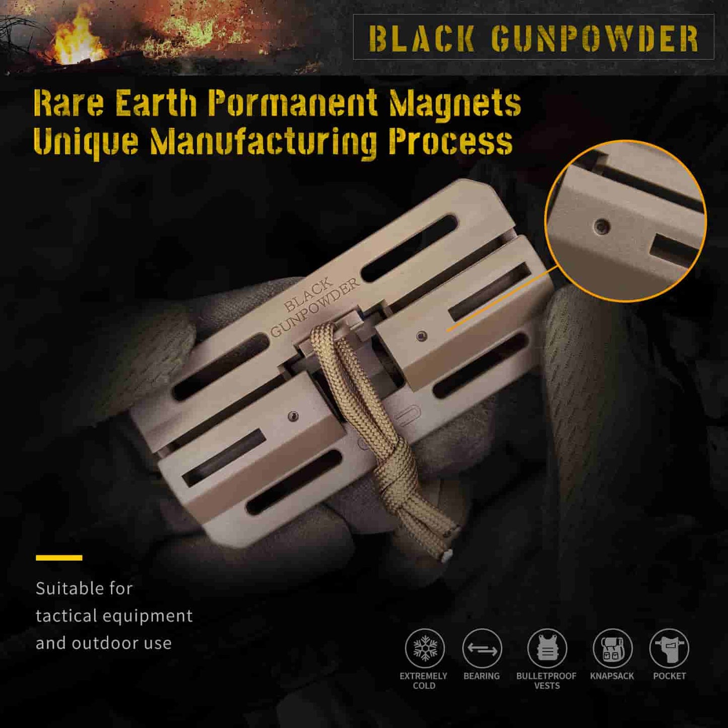 Black Gunpowder Magnetic Quick Release Buckle One-Handed Operation DIY Tactical and Outdoor Backpack Strap Belt Accessories 2 Pack