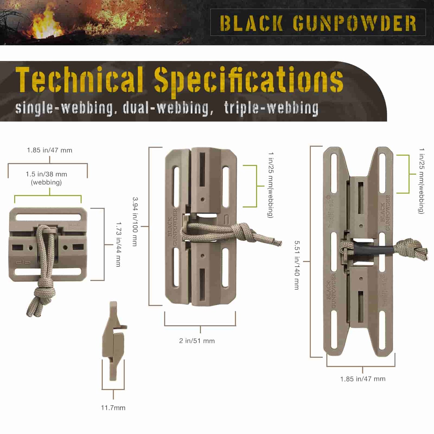 Black Gunpowder Magnetic Quick Release Buckle One-Handed Operation DIY Tactical and Outdoor Backpack Strap Belt Accessories 2 Pack