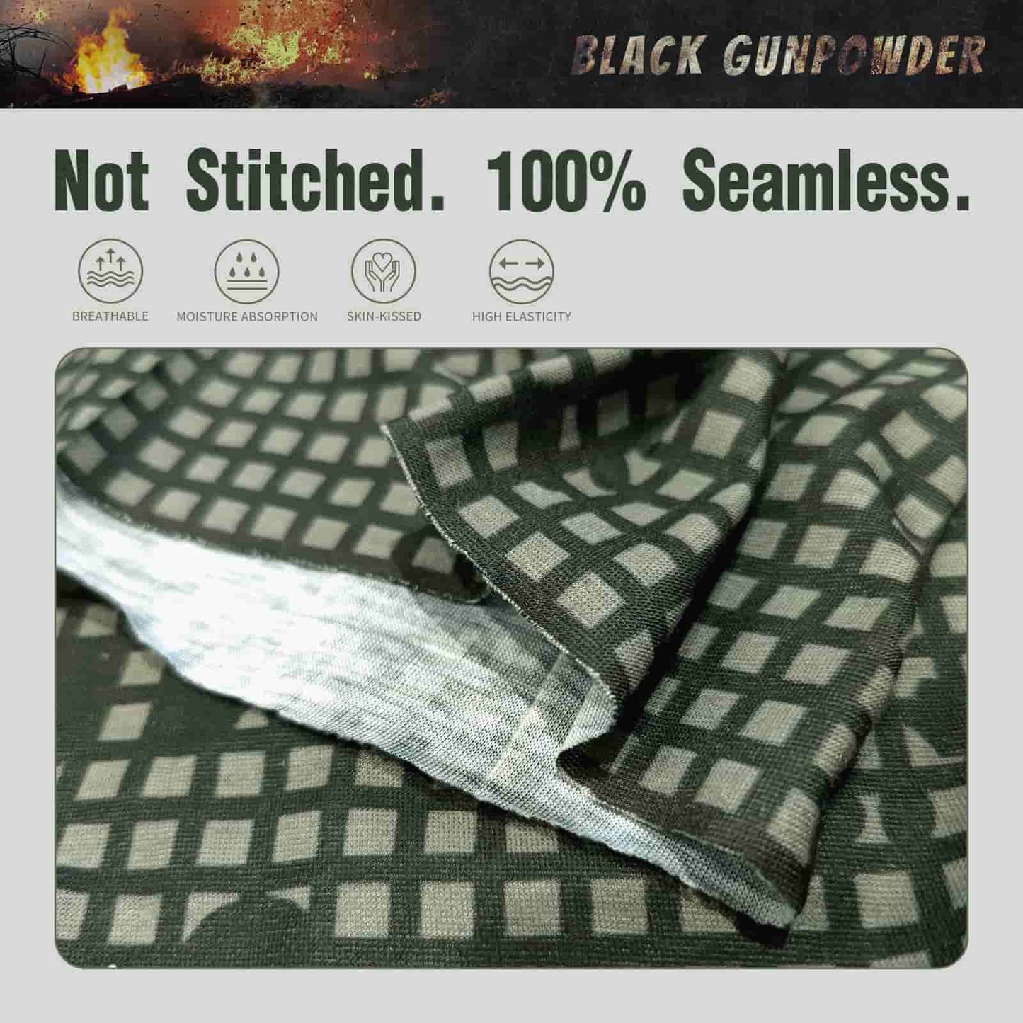 Black Gunpowder Tactical Camo Neck Gaiter Face Cover Cooling  Lightweight Seamless Breathable
